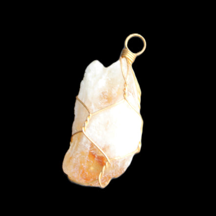 Citrine crystal wire-wrap pendant 15*33mm 11.9g in sunlight - Rocks and Things Store