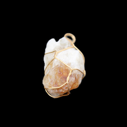 Citrine crystal wire-wrap pendant 15*33mm 11.9g in sunlight - Rocks and Things Store