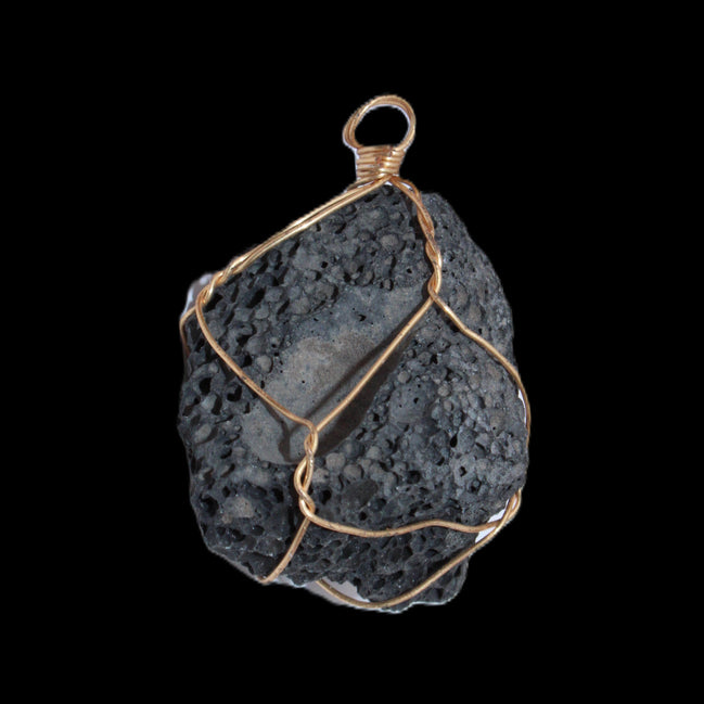 Vesicular Basalt wire-wrapped 30*21*40mm pendant 15g in sunlight - Rocks and Things Store
