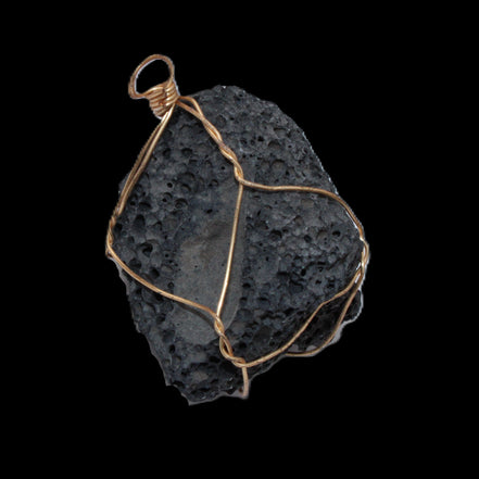 Vesicular Basalt wire-wrapped 30*21*40mm pendant 15g in sunlight - Rocks and Things Store