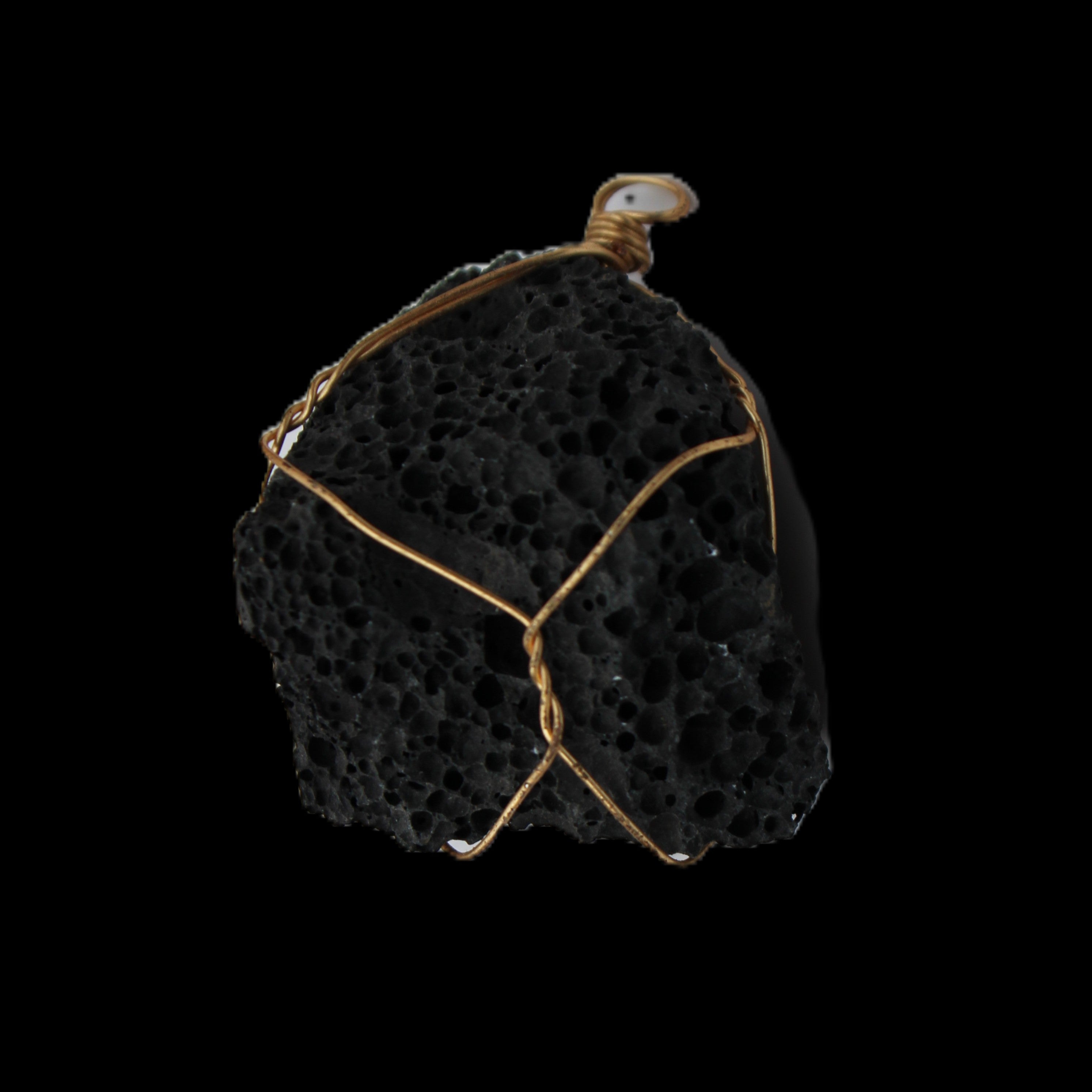 Vesicular Basalt wire-wrapped 30*21*40mm pendant 15g in sunlight - Rocks and Things Store