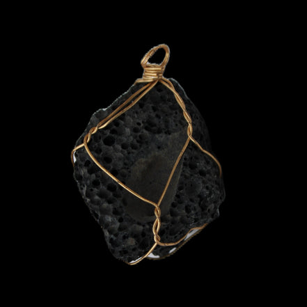Vesicular Basalt wire-wrapped 30*21*40mm pendant 15g in sunlight - Rocks and Things Store