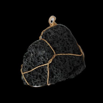 Vesicular Basalt wire-wrapped 30*21*40mm pendant 15g in sunlight - Rocks and Things Store
