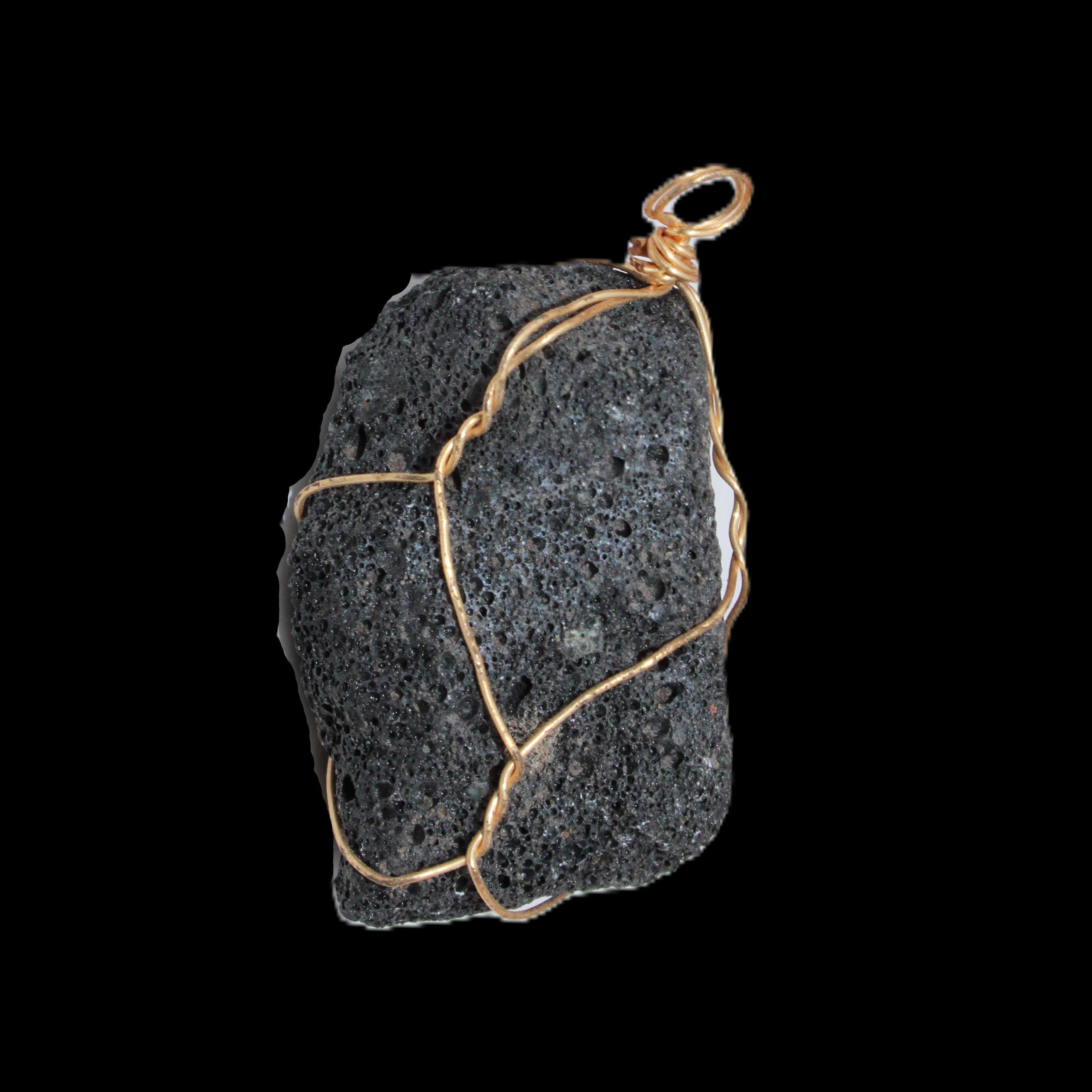 Vesicular Basalt wire-wrapped 28*27*33mm pendant 10.5g in sunlight - Rocks and Things Store