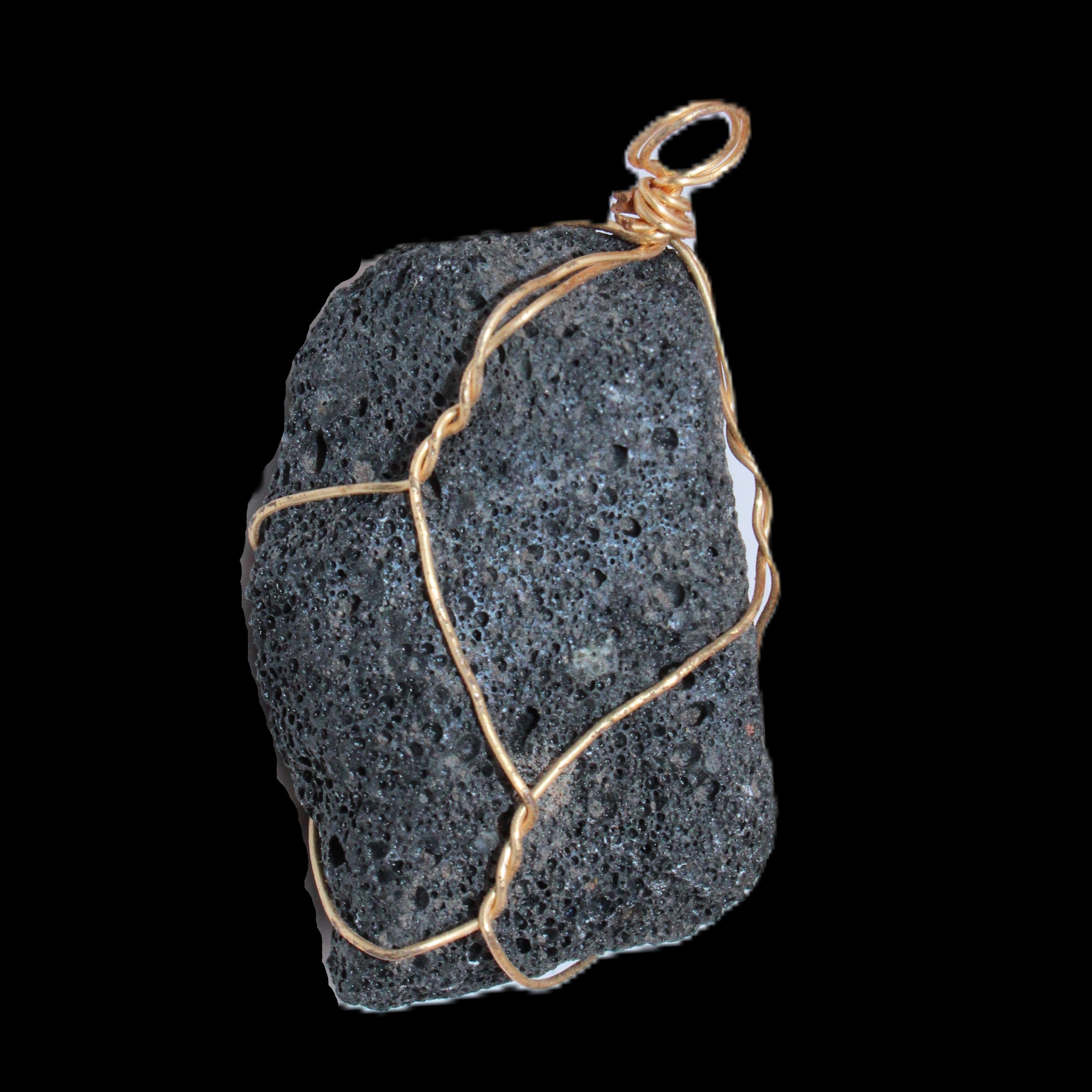 Vesicular Basalt wire-wrapped 28*27*33mm pendant 10.5g in sunlight - Rocks and Things Store