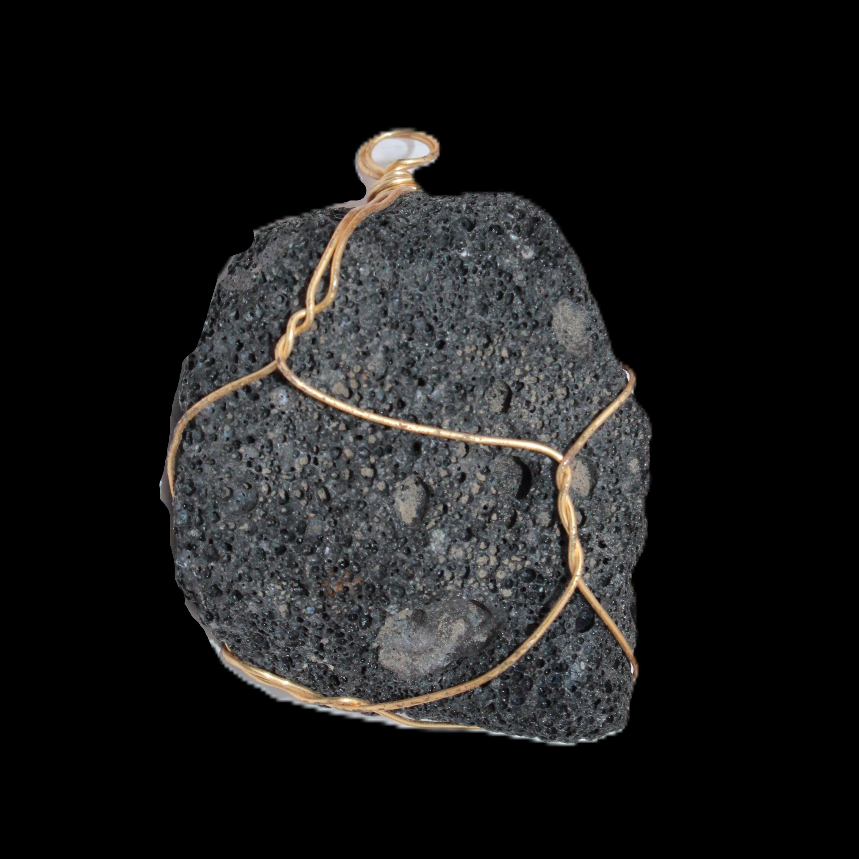 Vesicular Basalt wire-wrapped 28*27*33mm pendant 10.5g in sunlight - Rocks and Things Store