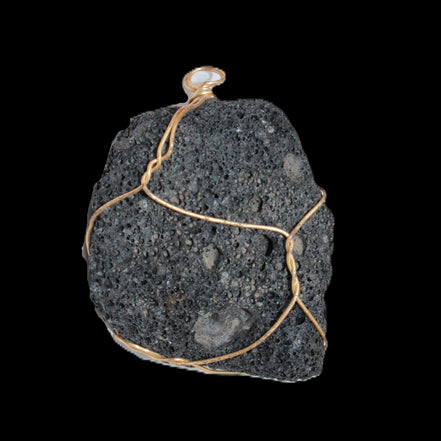 Vesicular Basalt wire-wrapped 28*27*33mm pendant 10.5g in sunlight - Rocks and Things Store