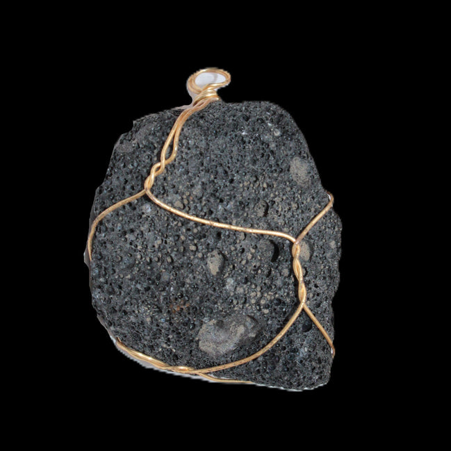 Vesicular Basalt wire-wrapped 28*27*33mm pendant 10.5g in sunlight - Rocks and Things Store