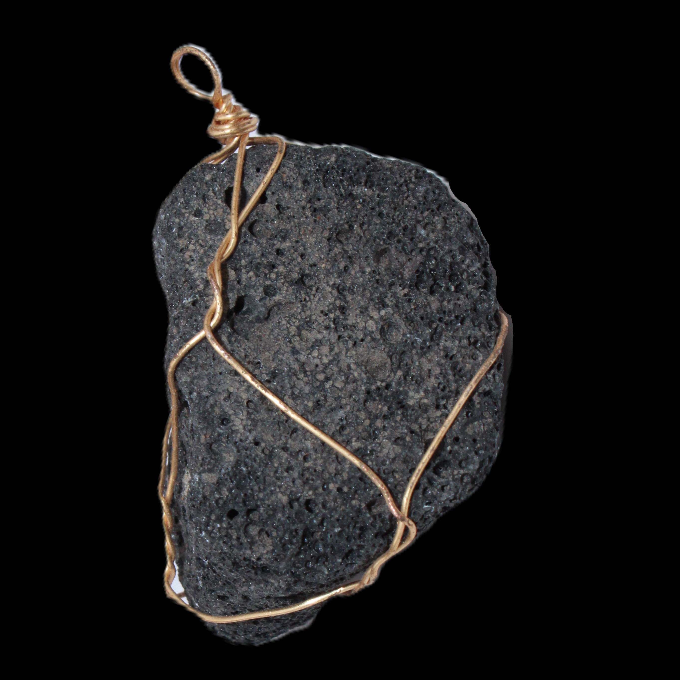 Vesicular Basalt wire-wrapped 28*27*33mm pendant 10.5g in sunlight - Rocks and Things Store