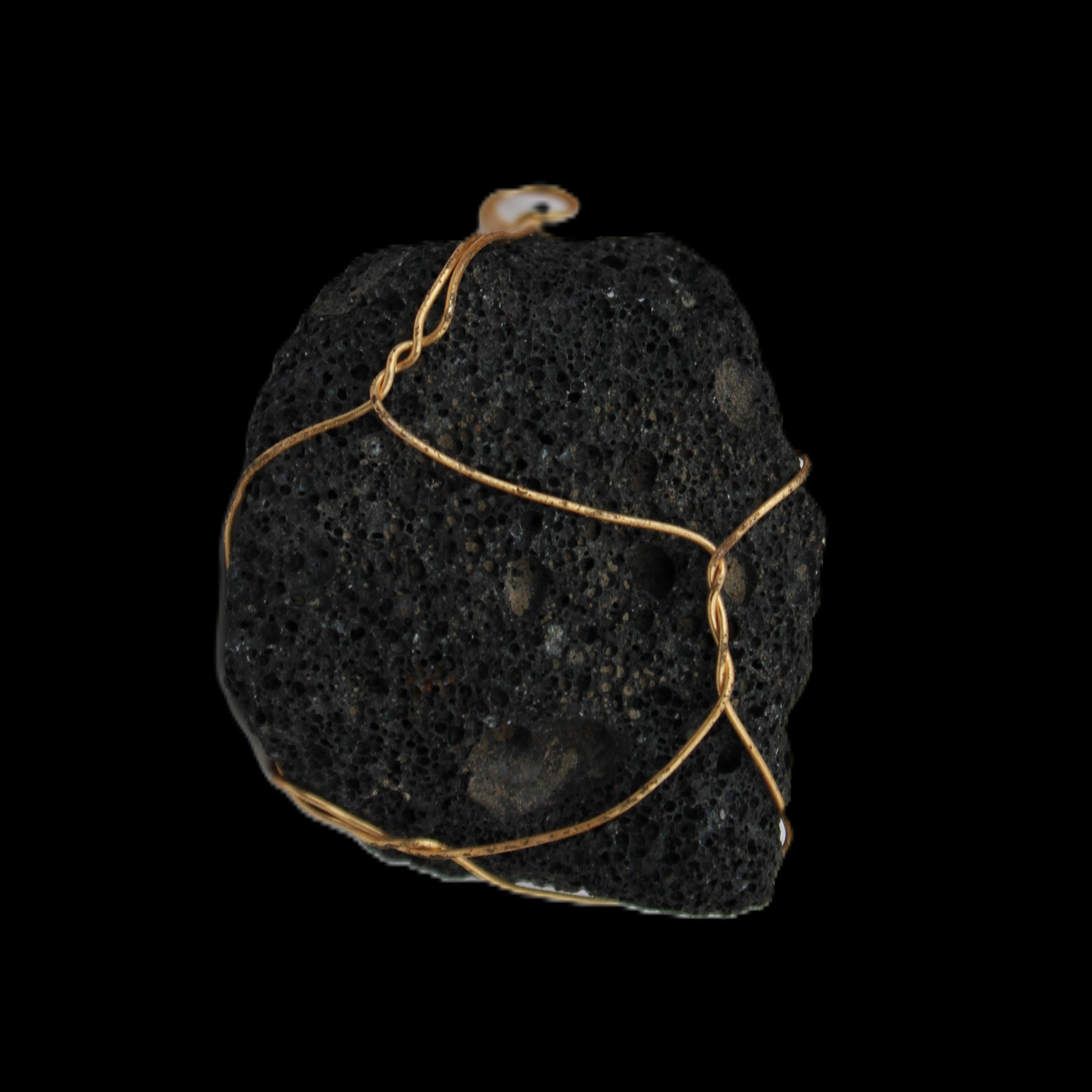 Vesicular Basalt wire-wrapped 28*27*33mm pendant 10.5g in sunlight - Rocks and Things Store