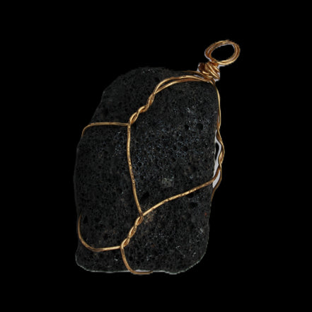 Vesicular Basalt wire-wrapped 28*27*33mm pendant 10.5g in sunlight - Rocks and Things Store