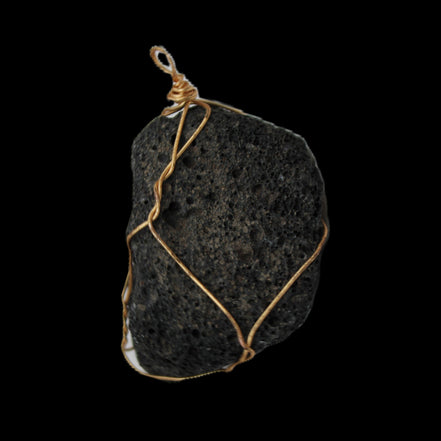 Vesicular Basalt wire-wrapped 28*27*33mm pendant 10.5g in sunlight - Rocks and Things Store