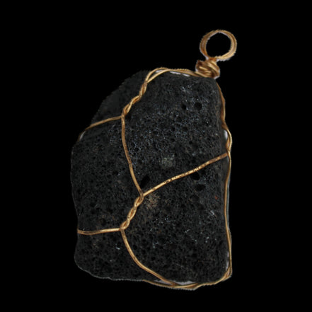 Vesicular Basalt wire-wrapped 28*27*33mm pendant 10.5g in sunlight - Rocks and Things Store