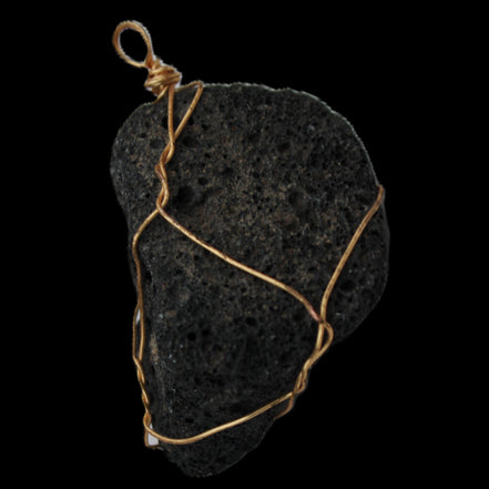 Vesicular Basalt wire-wrapped 28*27*33mm pendant 10.5g in sunlight - Rocks and Things Store
