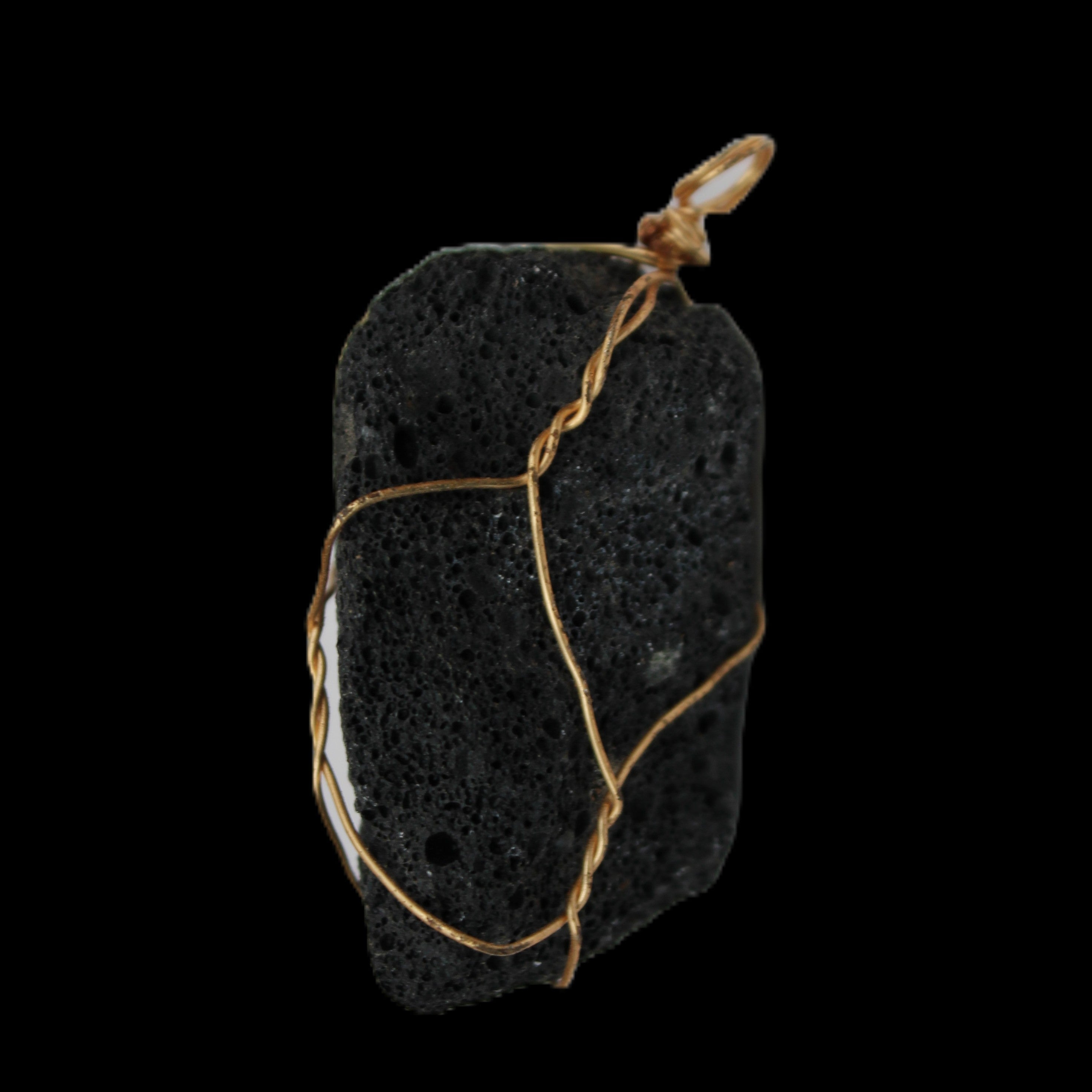 Vesicular Basalt wire-wrapped 28*27*33mm pendant 10.5g in sunlight - Rocks and Things Store