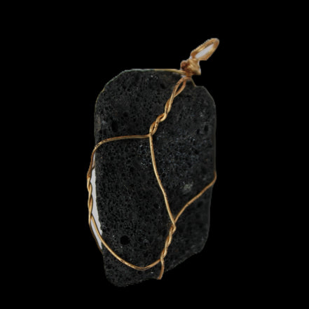Vesicular Basalt wire-wrapped 28*27*33mm pendant 10.5g in sunlight - Rocks and Things Store