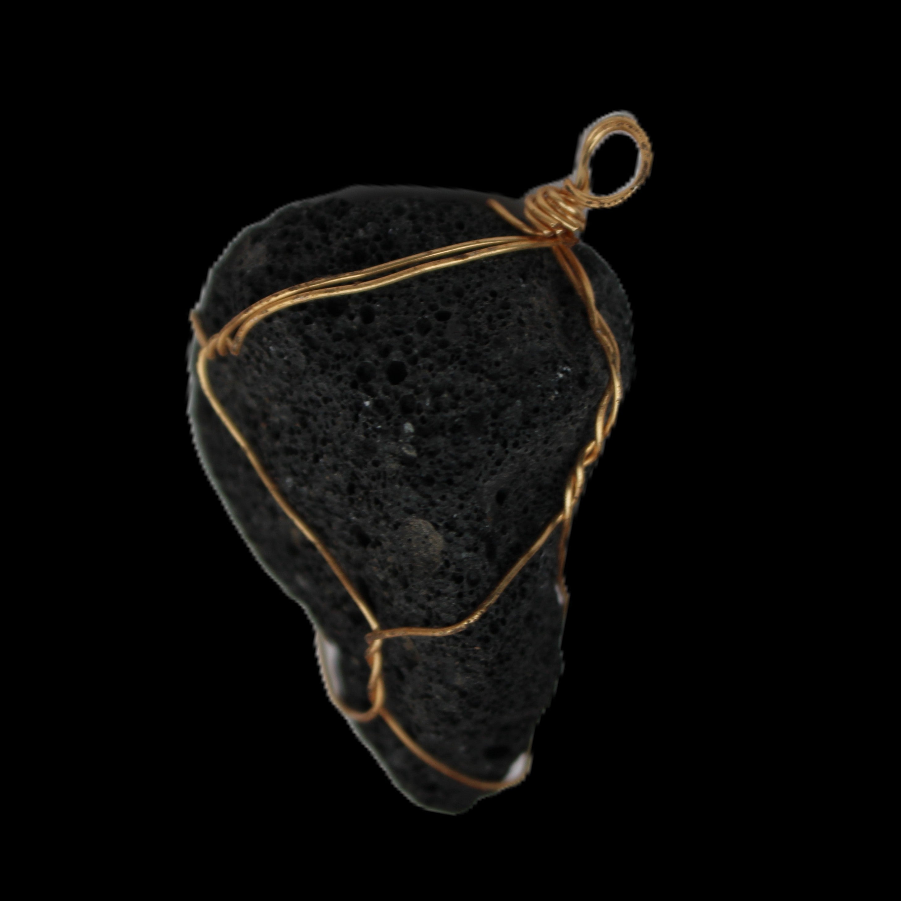 Vesicular Basalt wire-wrapped 28*27*33mm pendant 10.5g in sunlight - Rocks and Things Store
