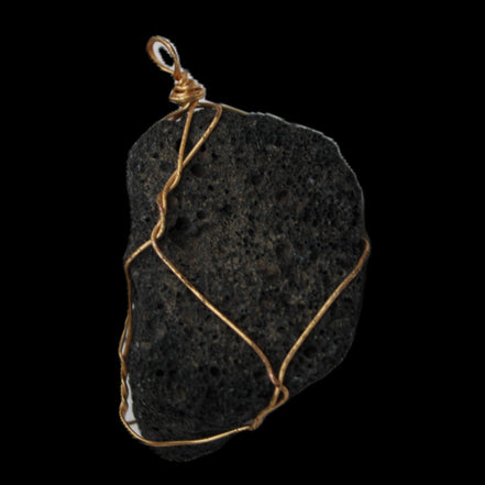 Vesicular Basalt wire-wrapped 28*27*33mm pendant 10.5g in sunlight - Rocks and Things Store