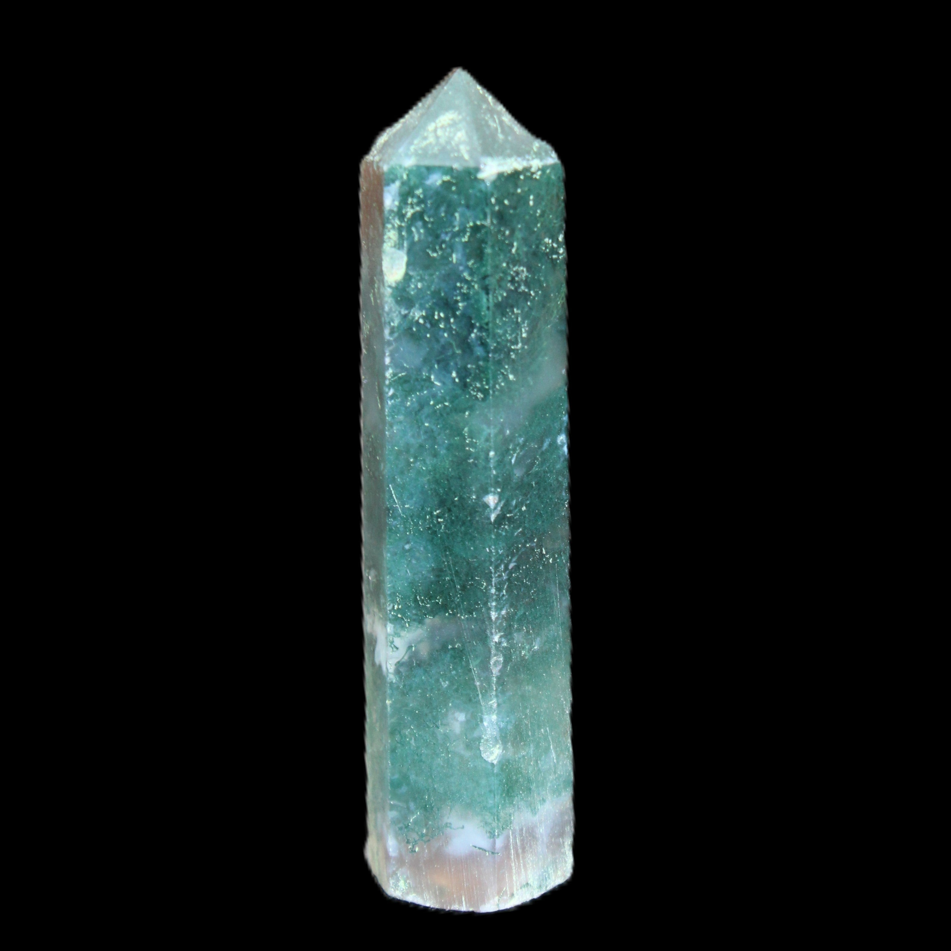 Moss Agate small wand 39mm 6g in sunlight - Rocks and Things Store