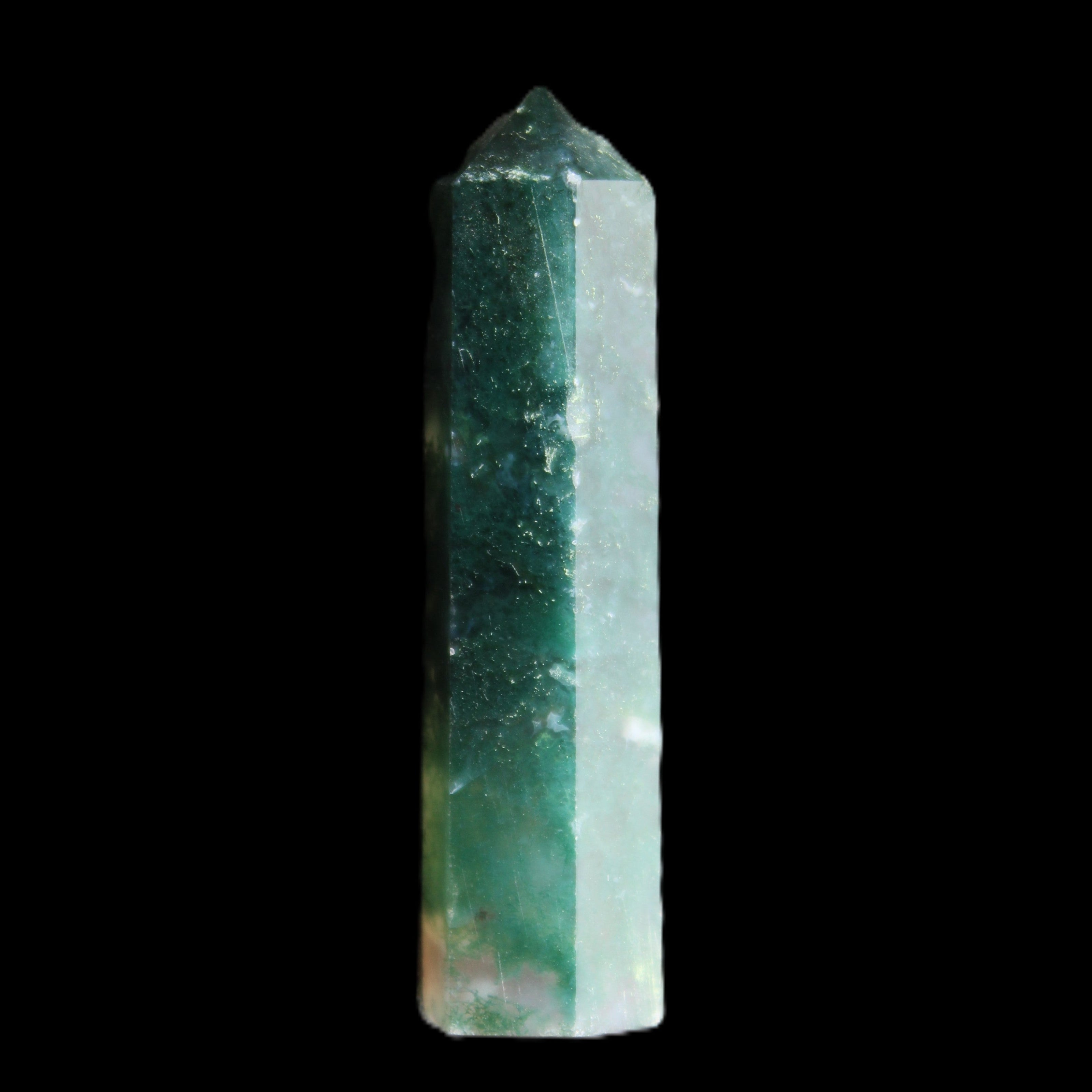 Moss Agate small wand 39mm 6g in sunlight - Rocks and Things Store