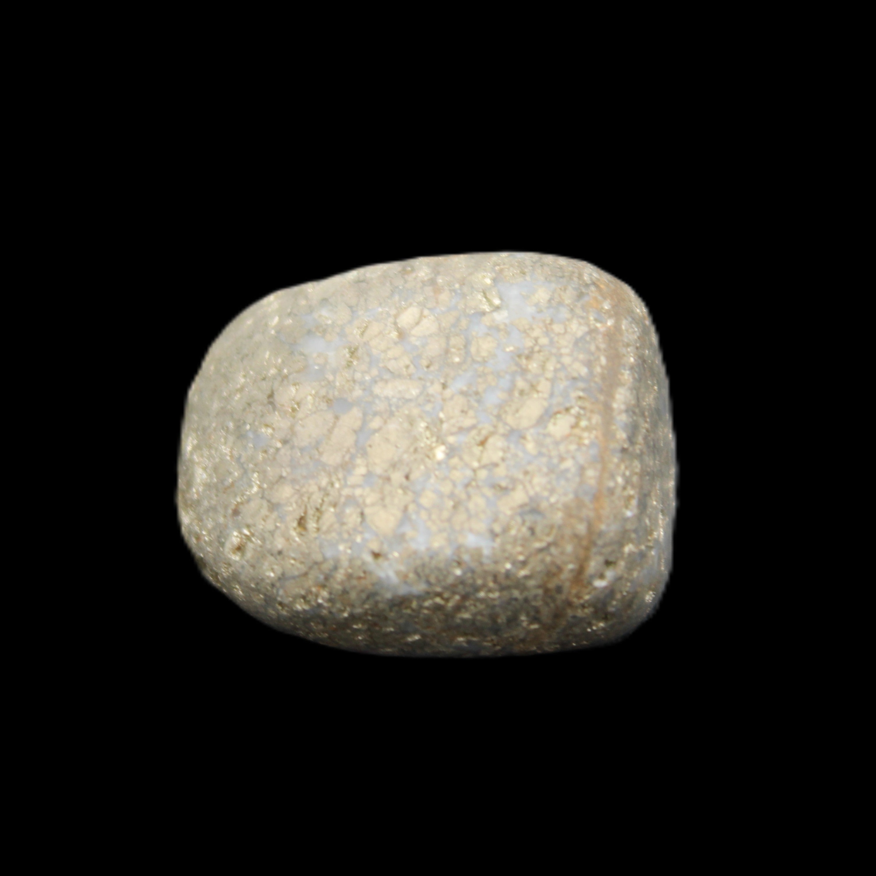 Pyrite small tumbled stone 17mm 10-13g in sunlight - Rocks and Things Store