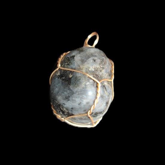 Dark Labradorite wire wrapped pendant 18*17*20mm 13g in sunlight - Rocks and Things Store
