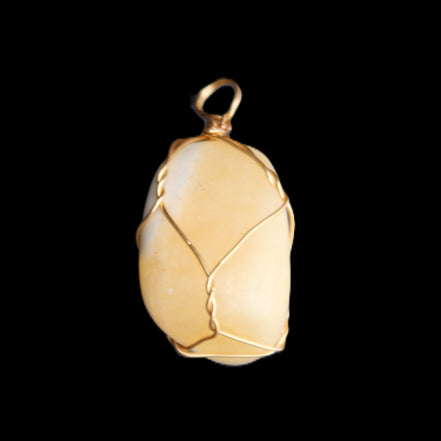 Yellow Calcite wire wrapped pendant 19*14*22mm 10g in sunlight - Rocks and Things Store
