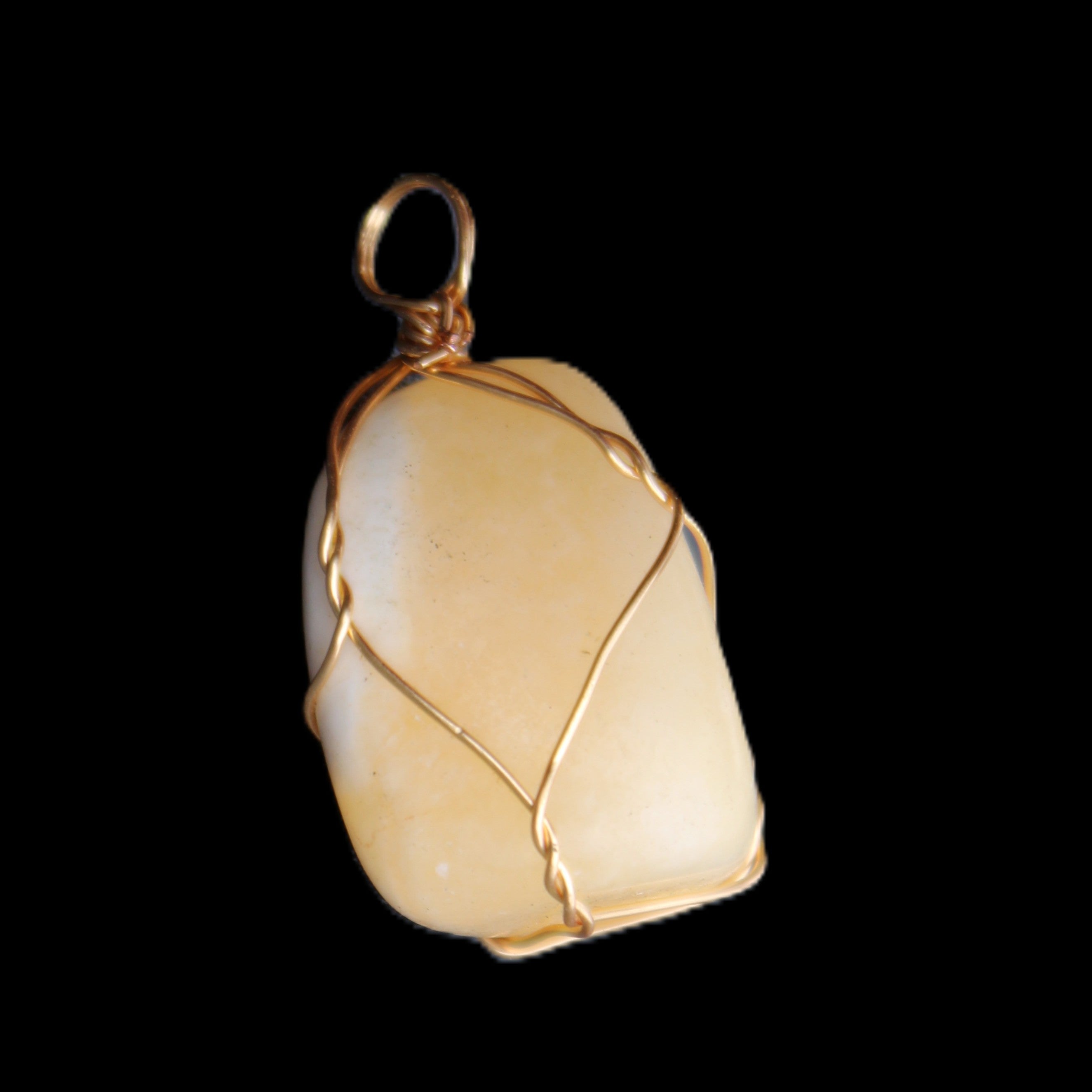 Yellow Calcite wire wrapped pendant 19*14*22mm 10g in sunlight - Rocks and Things Store