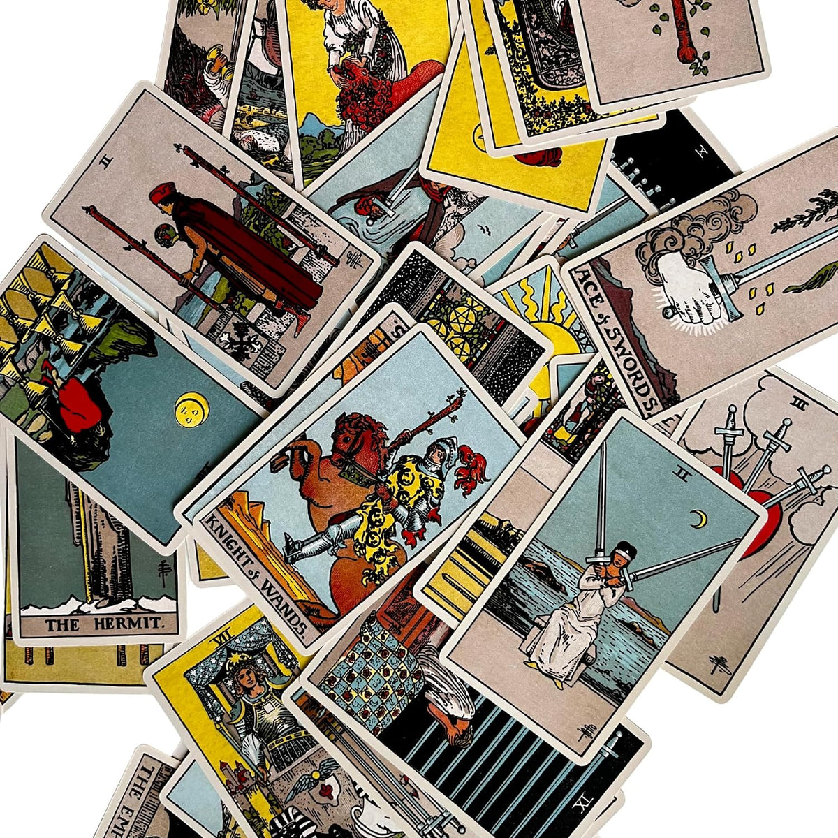 Classic 1909 Tarot Deck with 88 Page Guide in sunlight - Rocks and Things Store
