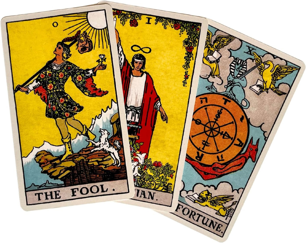 Classic 1909 Tarot Deck with 88 Page Guide in sunlight - Rocks and Things Store