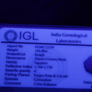Sapphire cube from Sri Lanka (dyed) 24mm 141ct in UV light certificate - Rocks and Things Store