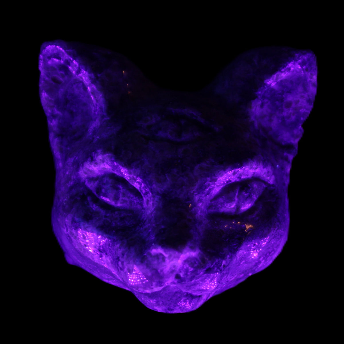 Yooperlite hand-carved Cat head 50*49mm 115g in UV light - Rocks and Things Store