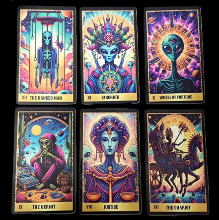 Alien Tarot Cards 10.3*6cm 78 card deck in sunlight - Rocks and Things Store