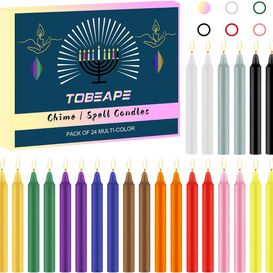 24 Coloured Unscented spell candles 10.2cm by Tobeape in sunlight - Rocks and Things Store