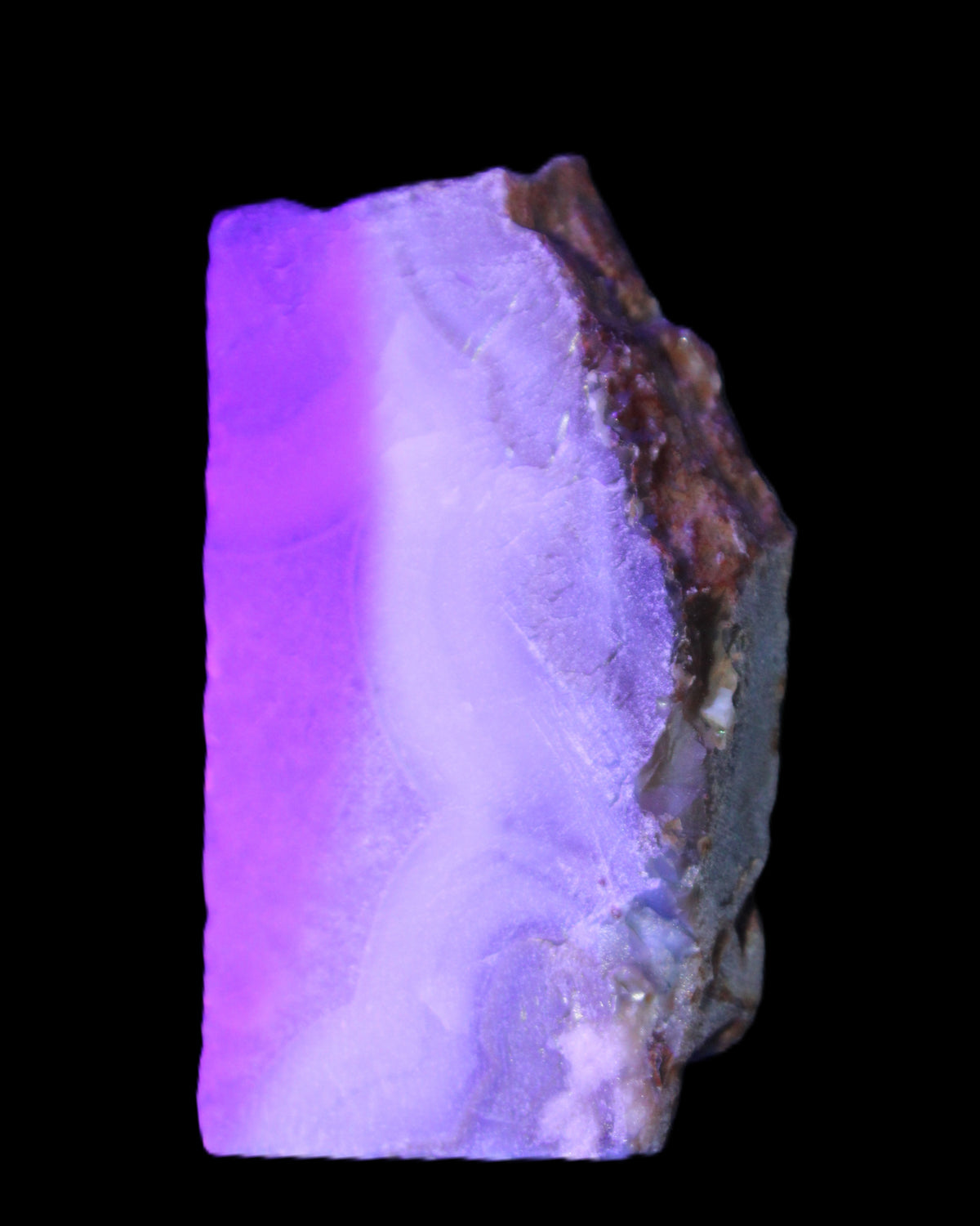 Blue Lace Flower Agate slice 70*38*15mm 92g in UV light - Rocks and Things Store