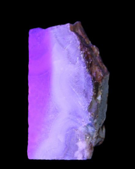 Blue Lace Flower Agate slice 70*38*15mm 92g in UV light - Rocks and Things Store
