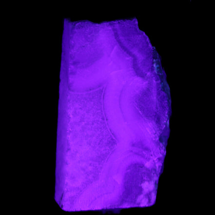 Blue Lace Flower Agate slice 70*38*15mm 92g in UV light - Rocks and Things Store