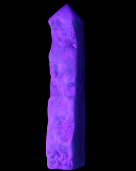 Sky Blue Hemimorphite wand 97*20*17mm 68g in UV light - Rocks and Things Store