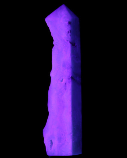 Sky Blue Hemimorphite wand 97*20*17mm 68g in UV light - Rocks and Things Store