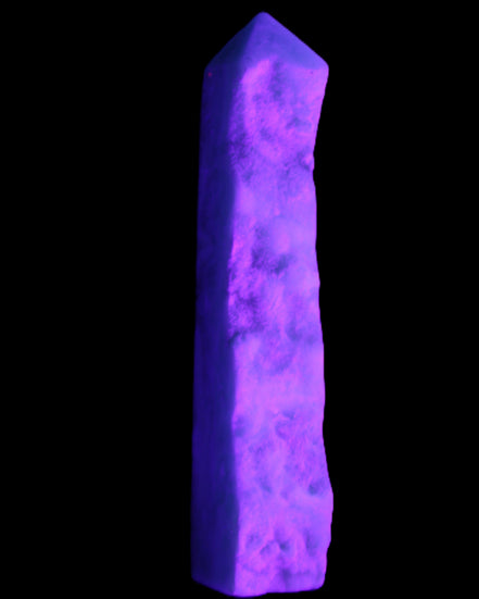 Sky Blue Hemimorphite wand 97*20*17mm 68g in UV light - Rocks and Things Store