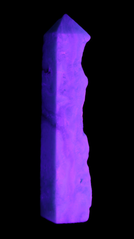 Sky Blue Hemimorphite wand 97*20*17mm 68g in UV light - Rocks and Things Store
