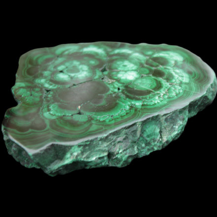 Glossy Malachite polished slice 92*78*12mm 226g in sunlight - Rocks and Things Store