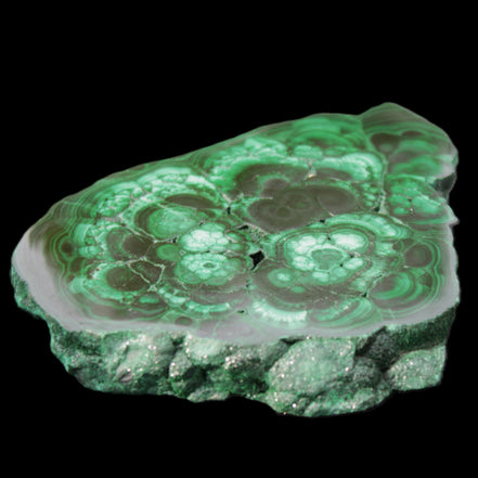Glossy Malachite polished slice 92*78*12mm 226g in sunlight - Rocks and Things Store