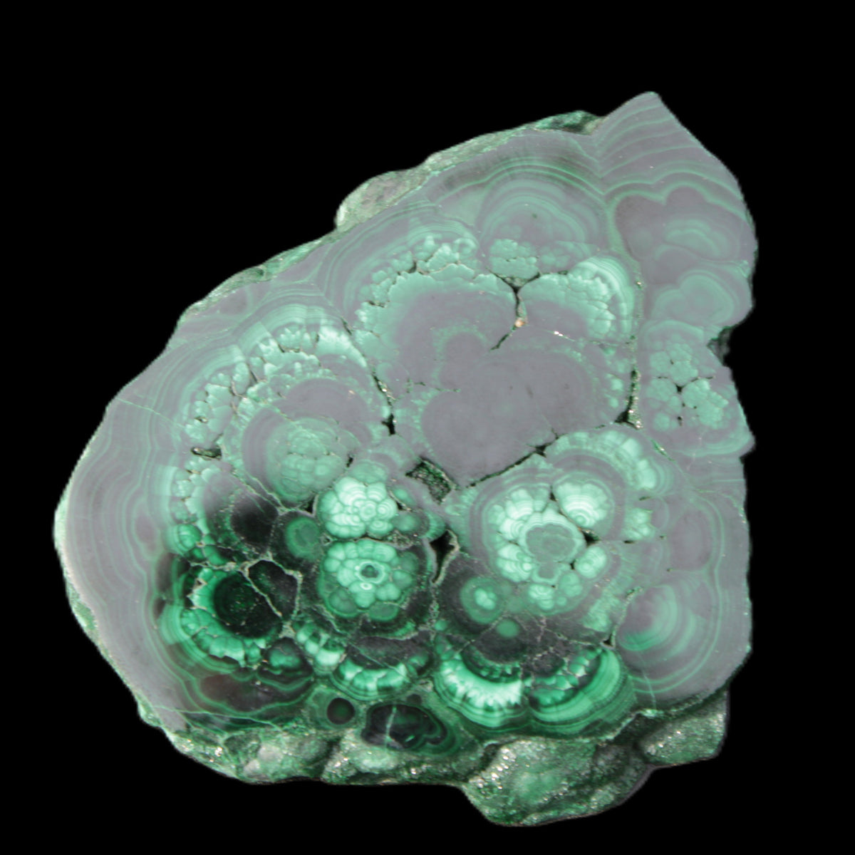 Glossy Malachite polished slice 92*78*12mm 226g in sunlight - Rocks and Things Store