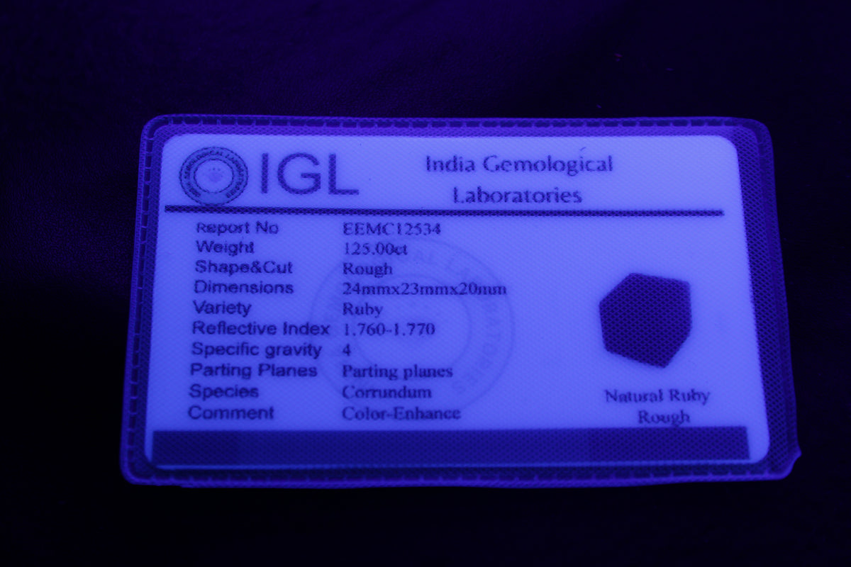 Ruby cube from Myanmar (dyed) 24*23*20mm 125ct 25g certificate in UV light - Rocks and Things Store