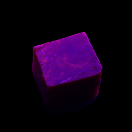 Ruby cube from Myanmar (dyed) 24*23mm 148ct 29.6g in UV light - Rocks and Things Store