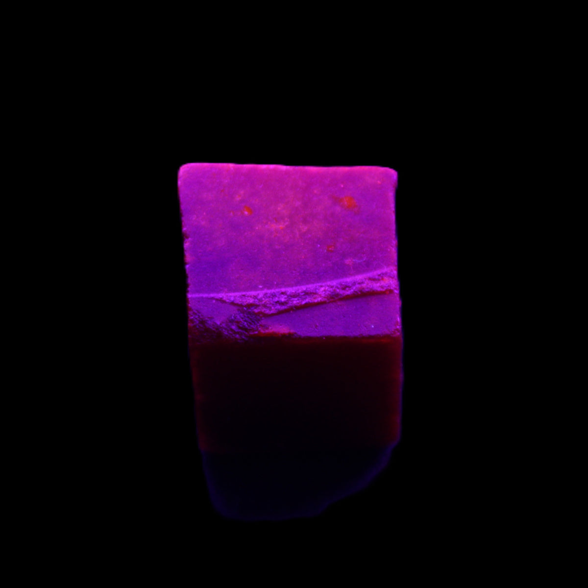 Ruby cube from Myanmar (dyed) 24*23mm 148ct 29.6g in UV light - Rocks and Things Store