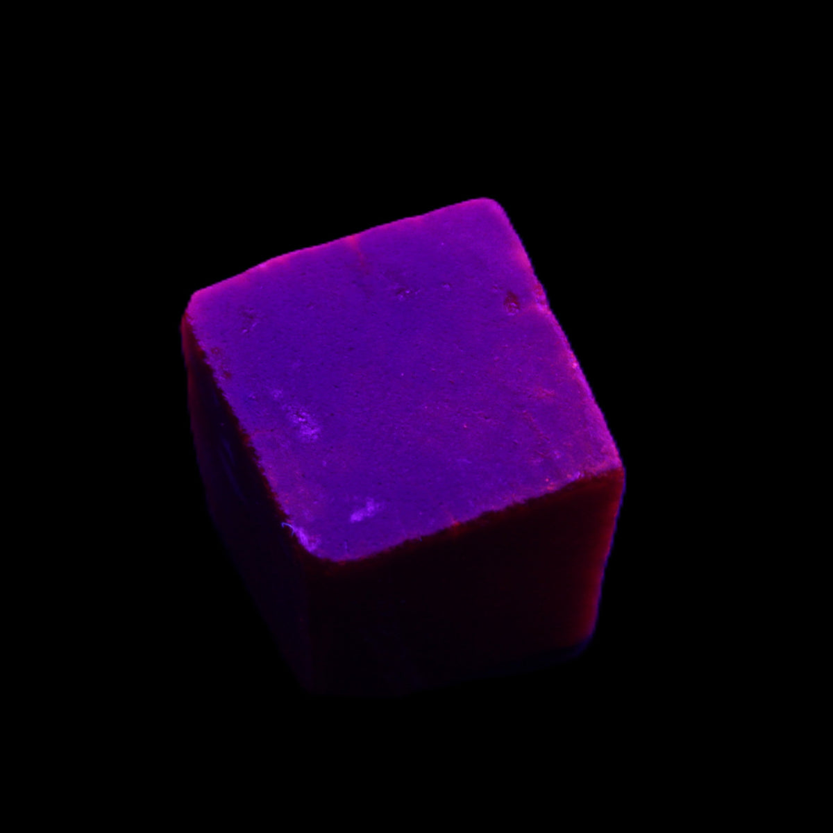 Ruby cube from Myanmar (dyed) 24*23mm 148ct 29.6g in UV light - Rocks and Things Store
