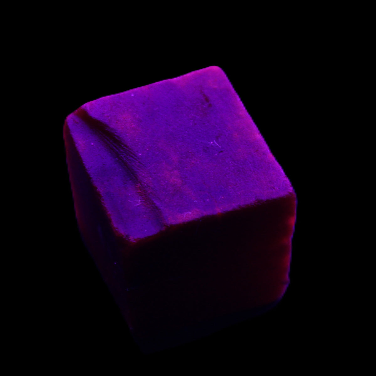 Ruby cube from Myanmar (dyed) 24*23mm 148ct 29.6g in UV light - Rocks and Things Store