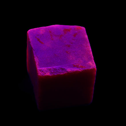 Ruby cube from Myanmar (dyed) 26*25mm 170ct 34g in UV light - Rocks and Things Store